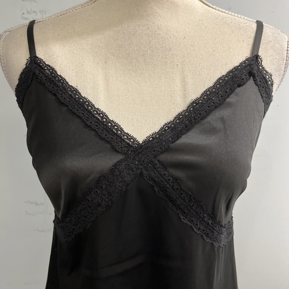 Black Satin Y2K Slip Dress Lace Trim Mini Size XS‎ Event Whimsigoth Fairy Grunge - Picture 5 of 11